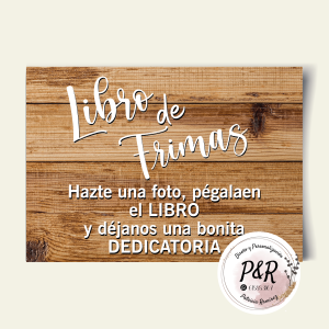 Cartel indicador “Libro de firmas”  fondo madera