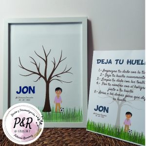 Cuadro de huellas niño marinero rosa-beig