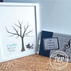 Pack para firmas cuadro de huellas más libro de firmas temática músico.