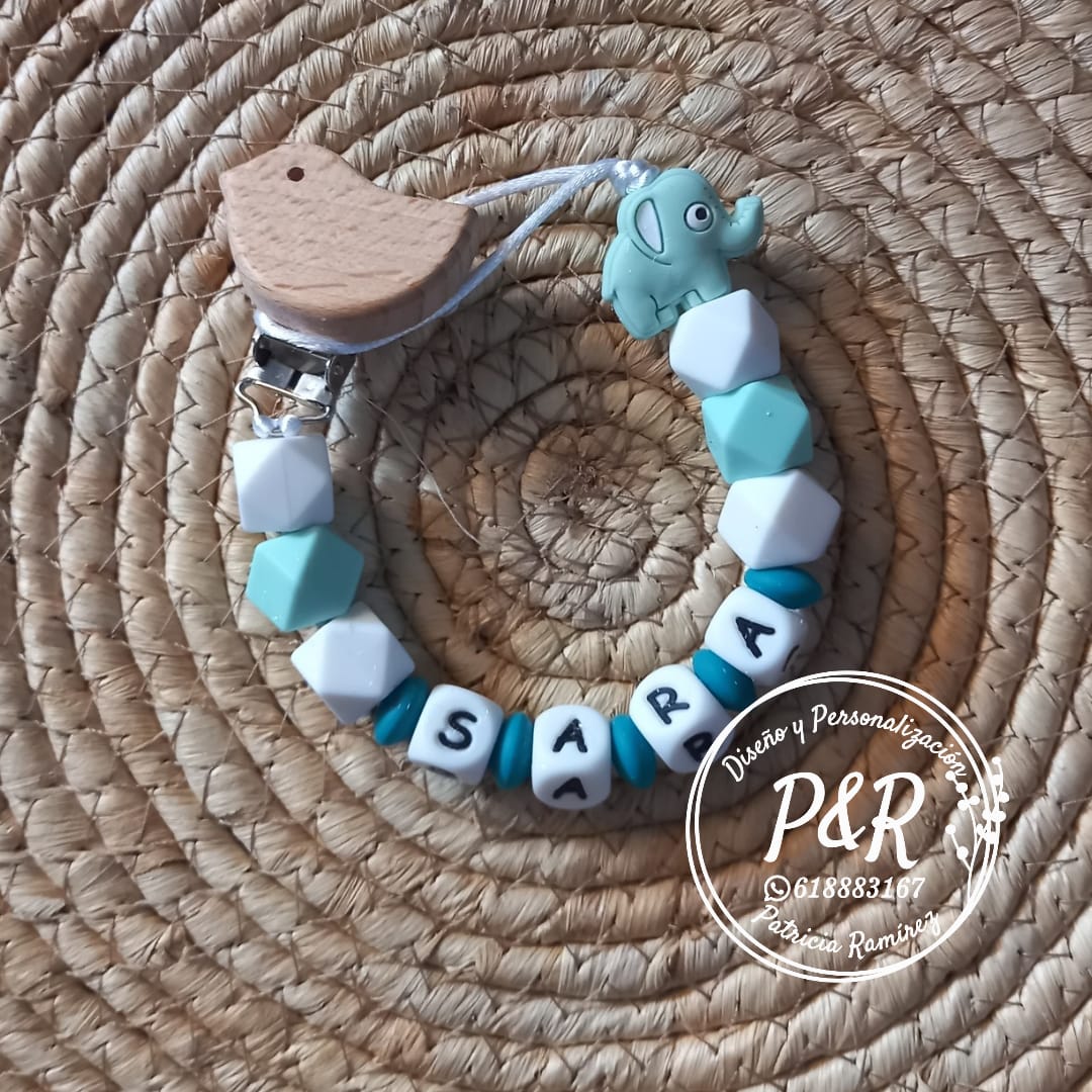 Chupetero de silicona Elefante con pinza pajaro
